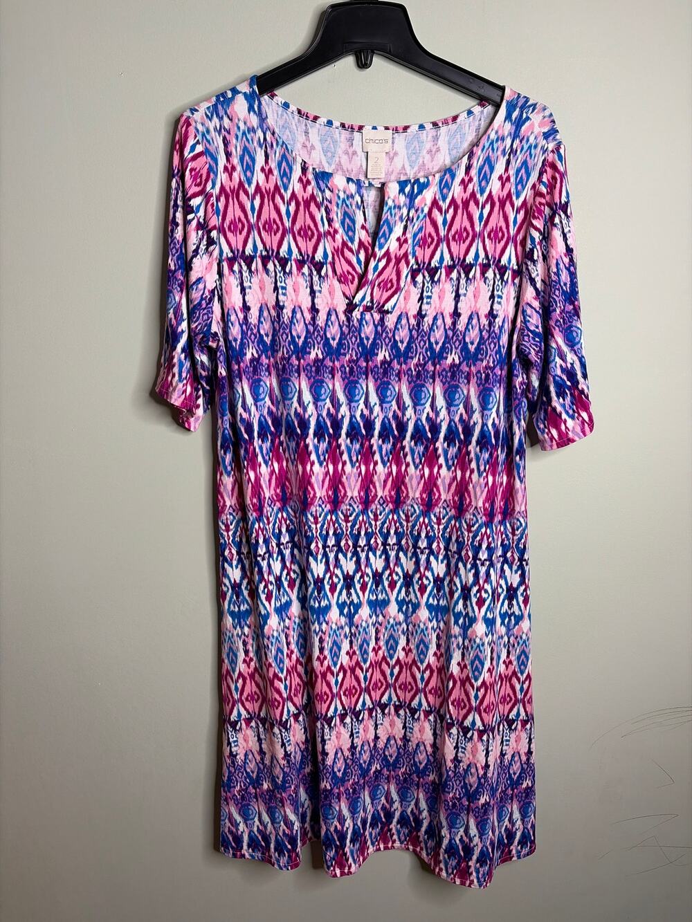 Chicos Printed Knit Short Sleeve Dress Large